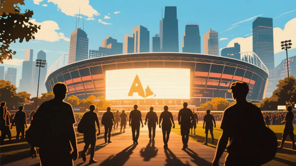 北美三国城市与球场剪影拼贴，夏季世界杯旅行氛围